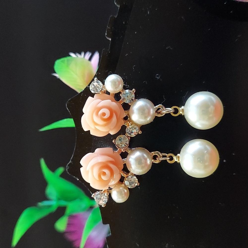 Pink rose stud women earrings
